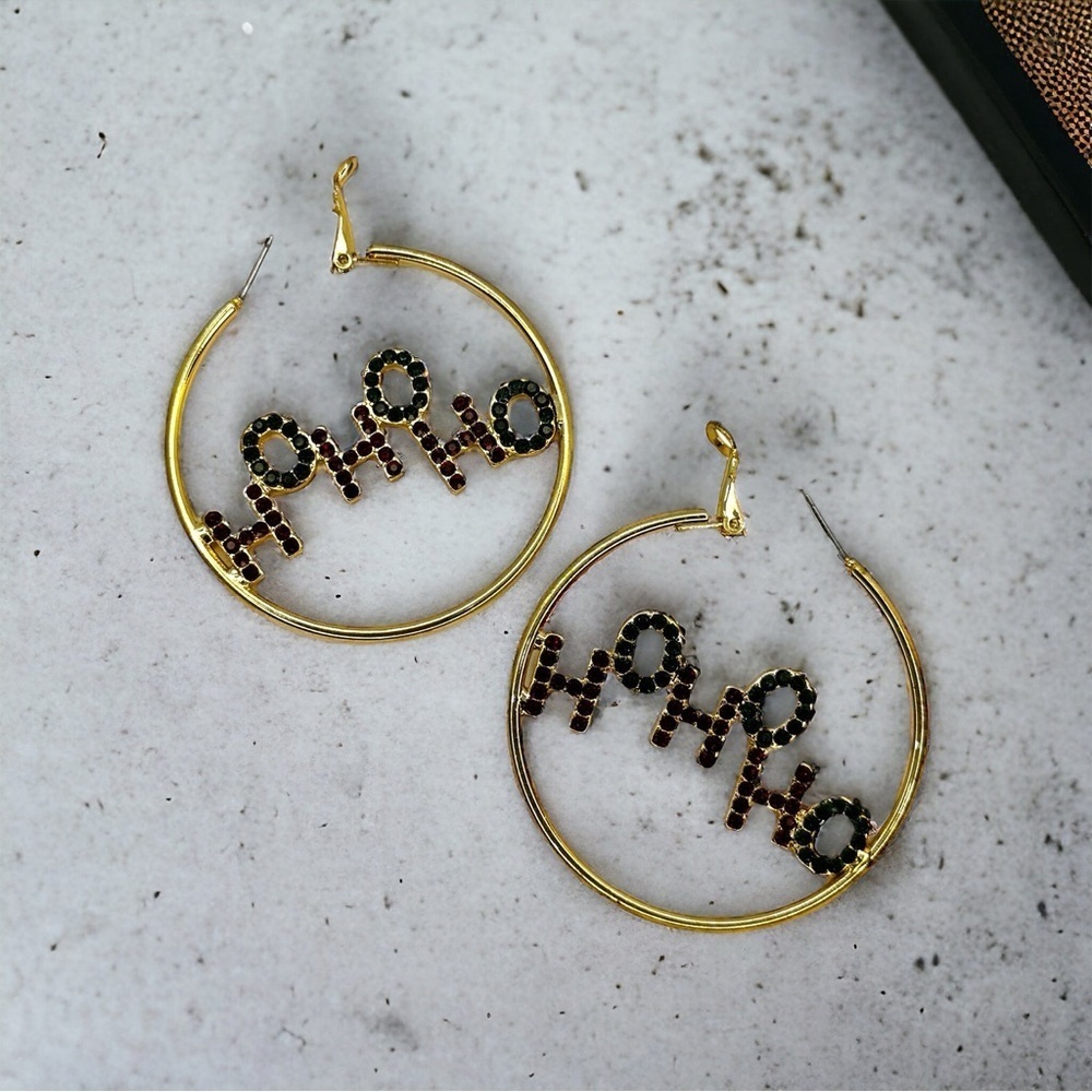 Ho Ho Ho-liday Sparkle: Festive Gold, Red & Green Glitter Hoops! NWT - Picture 4 of 4